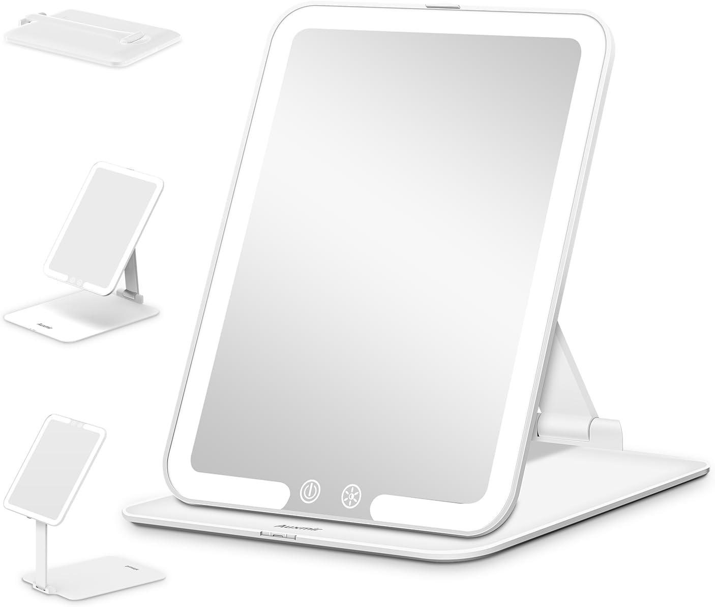 ライトが付く女優ミラーは便利(Auxmir 卓上LEDミラー 3光色 折り畳み式 明るさ調節)