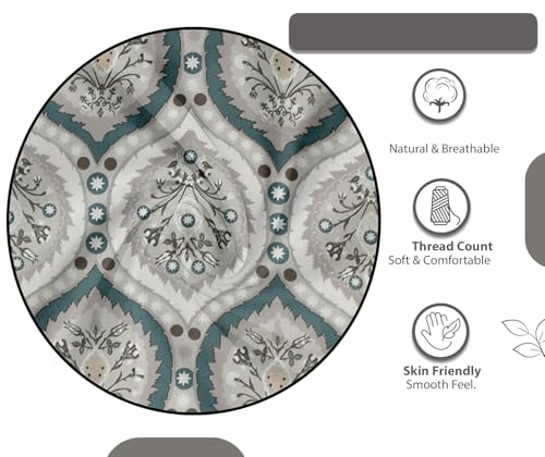 Image of IVAZA 240 TC Soft Ezyption Cotton Floral Print King Size Bedsheet - with 2 Pillow Covers, Hypoallergenic, Brethable, (Size- 90 x 90 Inch) | Damask Firozi