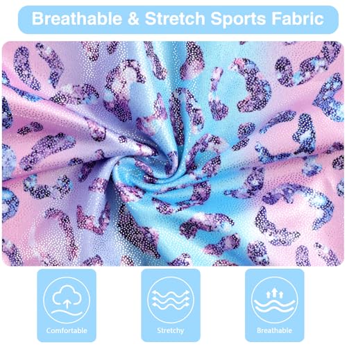 HOZIY Girls Gymnastics Leotards Outfits Sparkly Bow Back Unitards Biketard with Tumbling Shorts Hair band Kids 3-10 Years