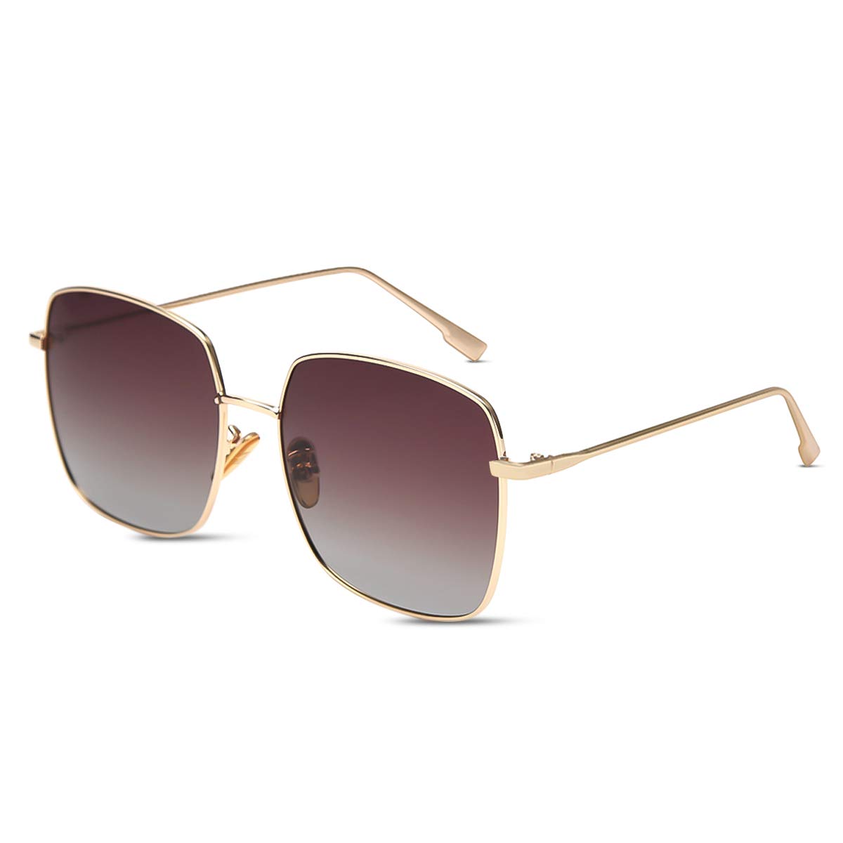 Lumisyne Unisex Brown Gradient/Gold Polarized Sunglasses Fashion Colored Gradient Mirrored Lens Retro Square Metal Frame Uv400 Protection Couple Style Glasses Ultra Light Eyewear Outdoor Travel Gift