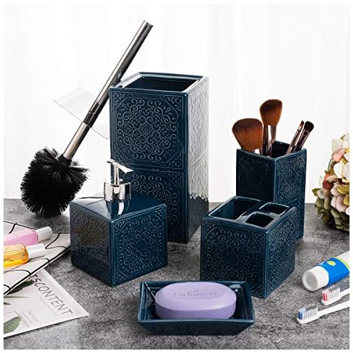 5 PcsNavy Blue Bathroom Accessories Sets Complete Bathroom Accessories Set Bathroom Accessory