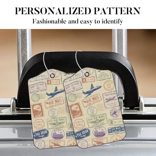 Image of Vintage Travel Stamps Luggage Tags 2 Pack, PU Leather