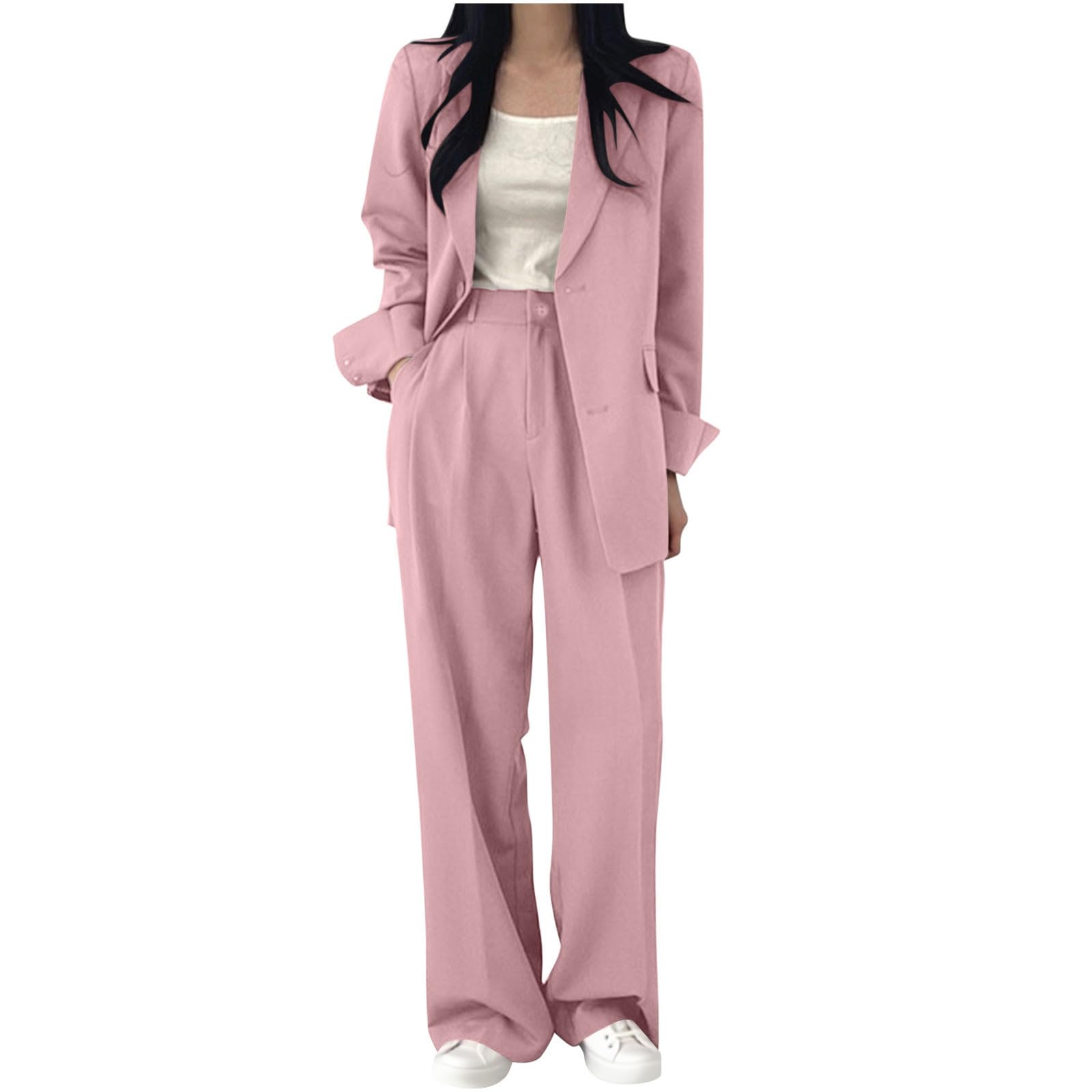 Womens Business Blazer and High Waist Pant Suit Set Loose Fit Casual 2 Piece Suits for Work Fall