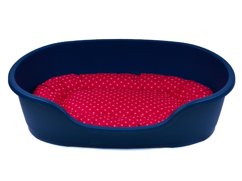 adena Hundekorb 92 x 61 cm blau + Kissen Tupfen rot