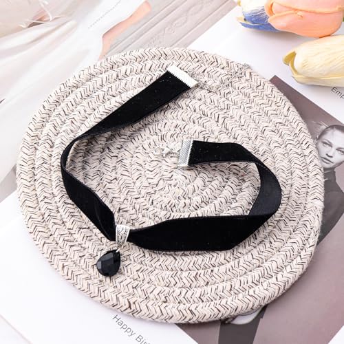 Telooco Schwarz Samt Trachtenkette Damen Halskette mit Anhänger Kropfband Breit Tropfen Choker Verstellbarer 90er Jahre Halsband für Feiertagsparty Cosplay Halloween