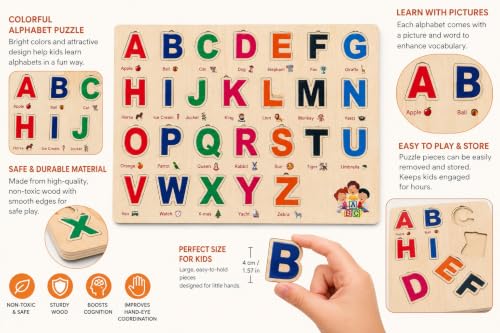 Image of Wooden Name Puzzle for Toddlers 2+ Years | Montessori Letter Matching & Name Recognition Learning Toy | Alphabet Educational Puzzle for Preschool Boys & Girls (Alphabets)
