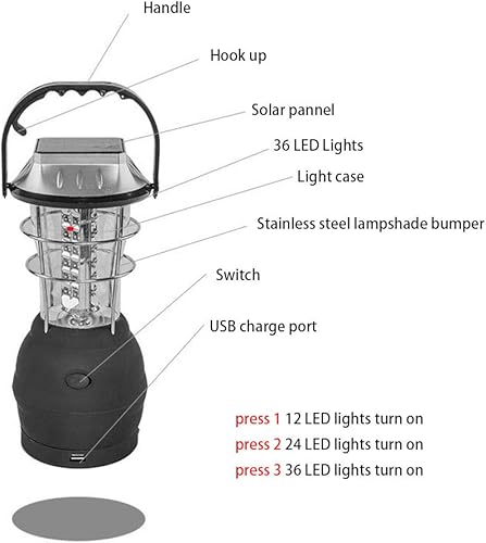 Miniatura 2 de Linterna solar de 36 LED, 5 modos de mano recargable, linterna de emergencia, luces LED de campamento para senderismo al aire libre, pesca, cortes y