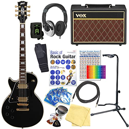 エレキギター 左利き 初心者セット レスポール カスタム タイプ VOXアンプ付15点セット Blitz BLP-CST LH BK