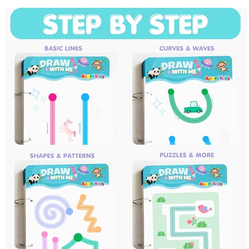 Image of Angel Kids Draw & Wipe | 64 Pages | Reusable Tracing Workbook Set | Alphabets & Numbers | Pen Control Training Book for Learning to Write | Hand Writing Preschool Educational Kit for Kids (Multicolor)