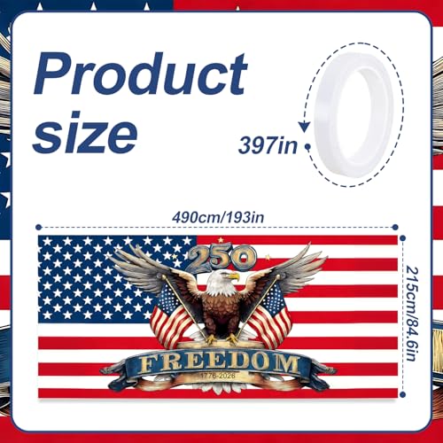 Image of 16x7 ft American 250th Anniversary Eagle Garage Door Banner - Patriotic Bald Eagle with inchFreedom inch & 250 Over Stars and Stripes Backdrop, Hanging Decor for 2026 July 4th & National Celebration, Large Outdoor Wall Sign