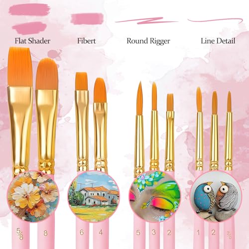 OWill 30 PCS Paint Brush Set, Nylon Professional Artist Paint Brushes for Acrylic Painting, Oil Painting, Watercolor Painting,Face Painting, Small Acrylic Paint Brushes for Artists, Adults, Kids(Pink) 2 OWill 30 PCS Paint Brush Set, Nylon Professional Artist Paint Brushes for Acrylic Painting, Oil Painting, Watercolor Painting,Face Painting, Small Acrylic Paint Brushes for Artists, Adults, Kids(Pink) - Image 2