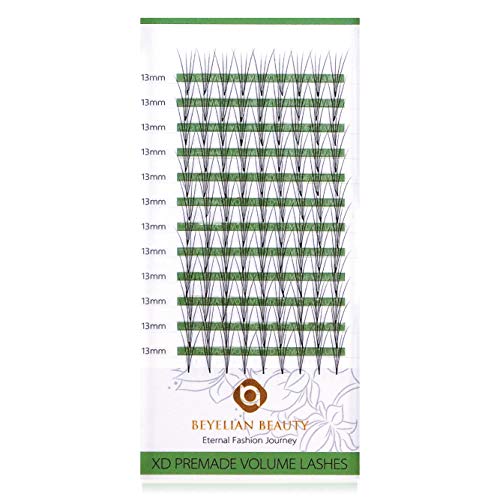 BEYELIAN Beuaty Pre made Lash Fans C Curl 0.10mm 4D 13mm Premade Volume Eyelash Extensions Individual Cluster Eyelashes to Create Volume Look Lightweight and Natural 108 pcs in One Tray