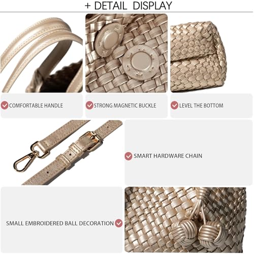 Image of Woven Tote Bag for Women, Hobo Bag for Work, Large Beach Travel Handbags and Purses, Retro Shoulder Bag, Shopping Bag