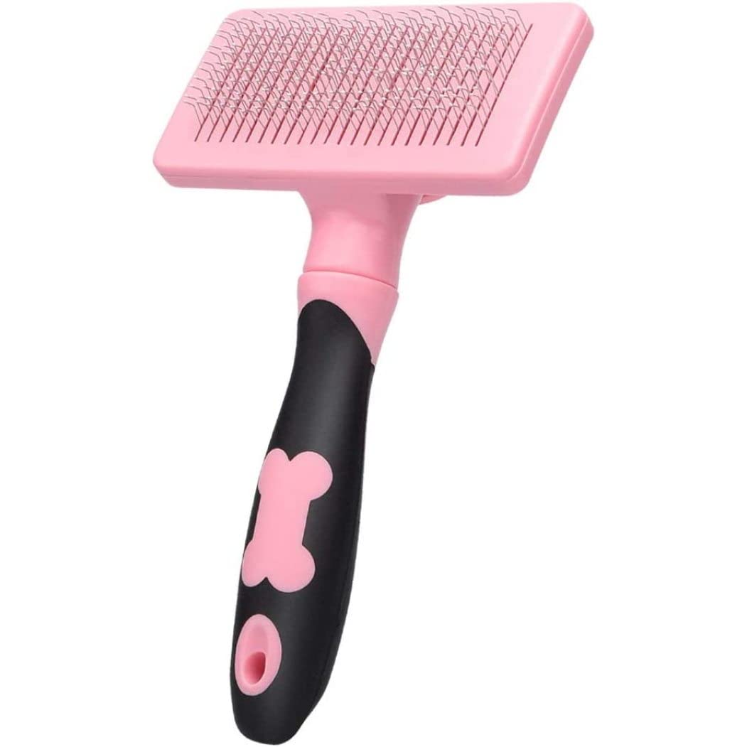 Cepillo para perros y gatos para arrojar cepillo autolimpiador para perros pequeños y medianos Cepillo para el cuidado de mascotas para pelo largo y corto Mango de agarre suave Suministros para perros