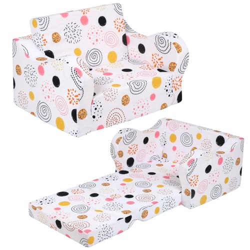 Image of MOMCAYWEX Firework Kids Sofa, 2-in-1 Kids Couch Fold Out, Convertible Sofa to Bed for Girls and Boys