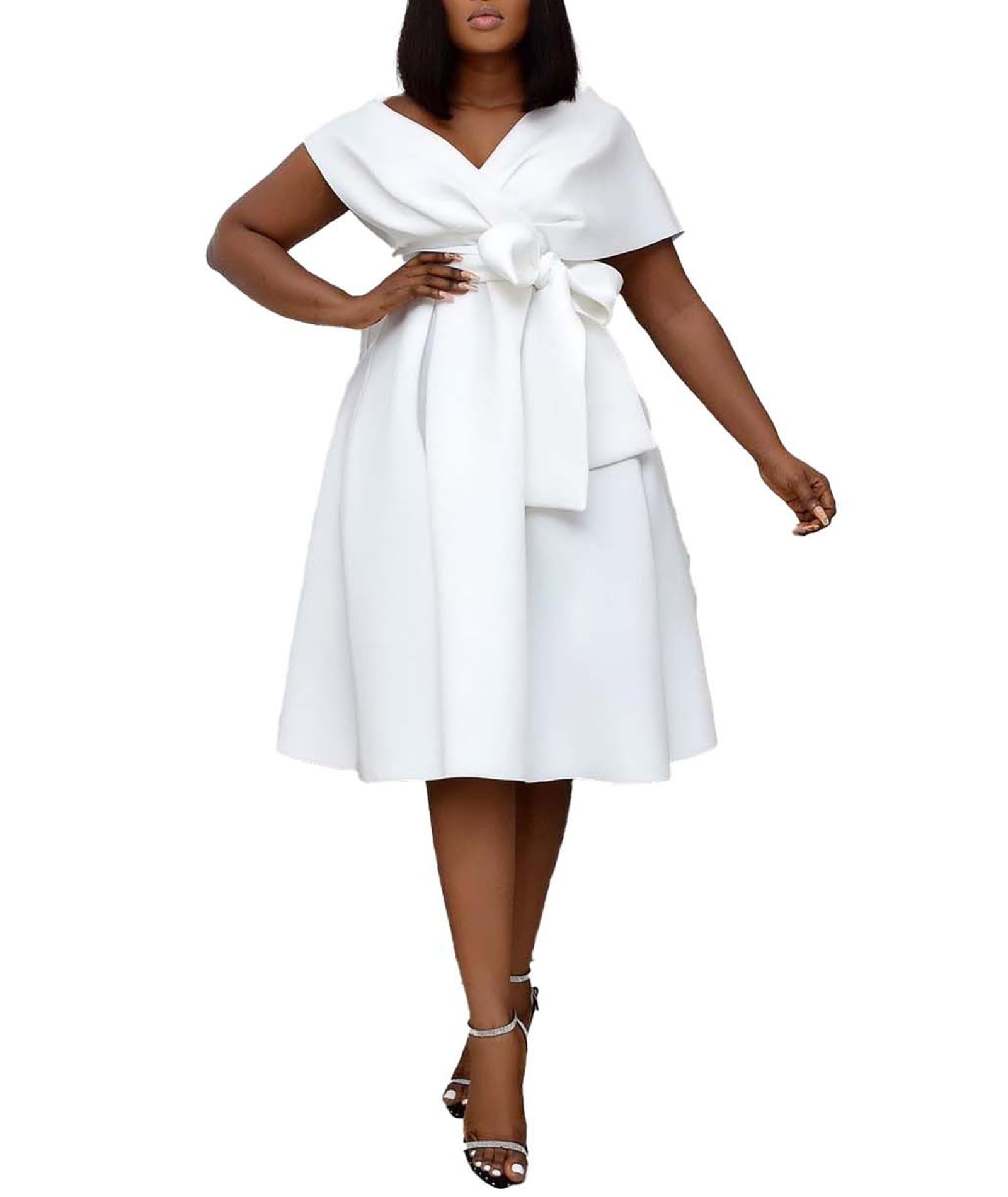 xxxiticat Robe midi en satin pour femme - Épaules dénudées - Ligne A - Pour mariage, invité, fête, cocktail, bal de fin d'année