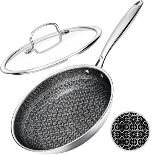 USELUCK Hybrid Non stick Frying Pans with Glass Lid 8-Inch Frying Pan.