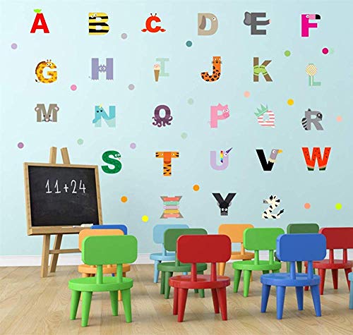 IARTTOP Adorable Animal Alphabet Wall Decal, Educational ABC Wall Sticker for Kids Bedroom Decoration, Lovely Letters Nursery Classroom Wall Art