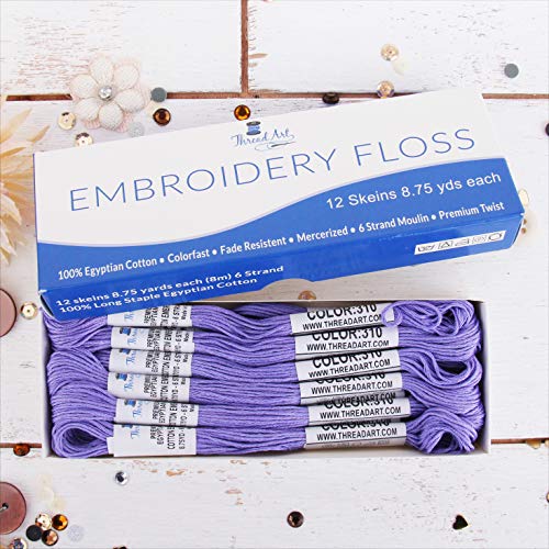 Image of 12 Skeins ThreadArt Cotton Embroidery Floss, Lavender | Long fiber cotton embroidery floss for cross stitch, hand embroidery and bracelets. Six-strand floss separates easily.