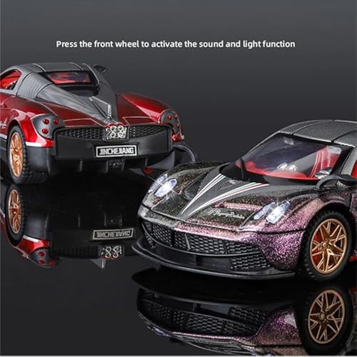 Image of Pagani Huayra 1:32 Scale Die-Cast Metal Car Toy - Pull-Back Supercar with Openable Doors, Lights & Sound - Premium Alloy Model for Kids, Boys, Collectors & Gift (Purple)