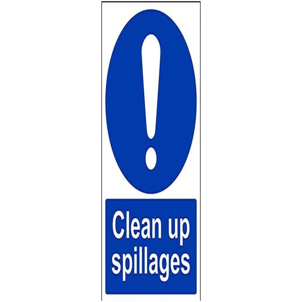 V Safety Clean Up Spillages Sign - 200mm x 300mm - 1mm Rigid Plastic
