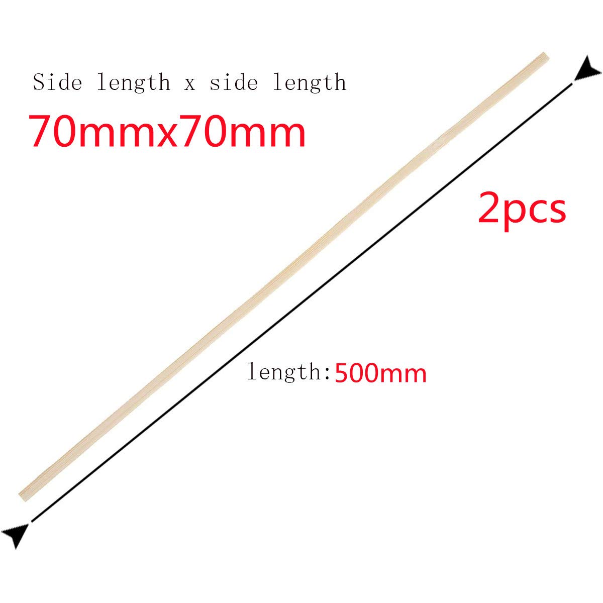 Aste for tasselli quadrati in legno, bastoncini quadrati in legno di pino Bastoncini in bambù naturale in legno for il tuo fai da te, 70mmx70mmx100mm（5 pezzi） (Size : 70mmx70mmx500mm(2pcs))