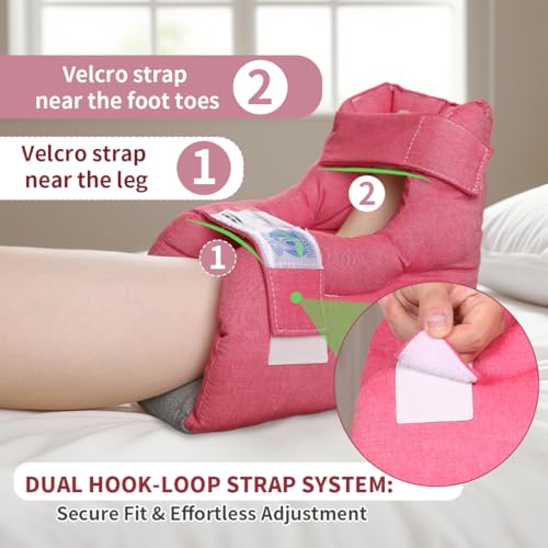 Image of EZ Assistive Heel Protectors for Pressure Sores & Bed Sores - Open Heel Design with Adjustable Straps, Soft & Supportive Padding, Machine Washable - One Size Fits Most (Single Pack,Red)