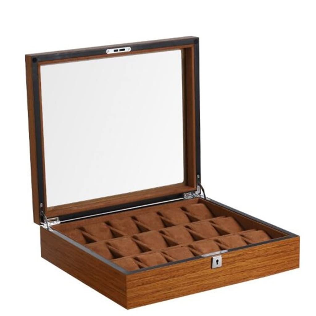5/6/8/10/12/18 Grids Uhrenbox Holz Matte Holzmaserung Uhrenaufbewahrungsbox mit Schloss für Männer Watch Mall Fenster Display Box