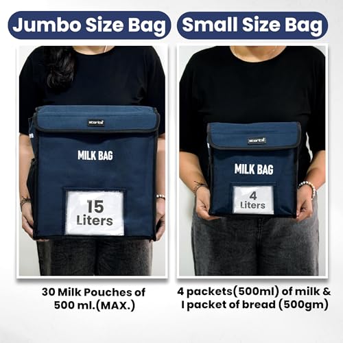 Image of Storite Milk Bag for Door Hanging - Insulated and Waterproof Storage for Milk Sachets, Bottles, Outdoor Gate Delivery Basket Box with Pocket for Notes and News Paper (Jumbo Blue, Large (36x17x35cm))
