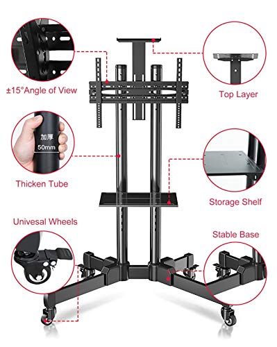 Soporte móvil ajustable para TV 32-70 pulgadas con ruedas y almacenamiento miniatura 4
