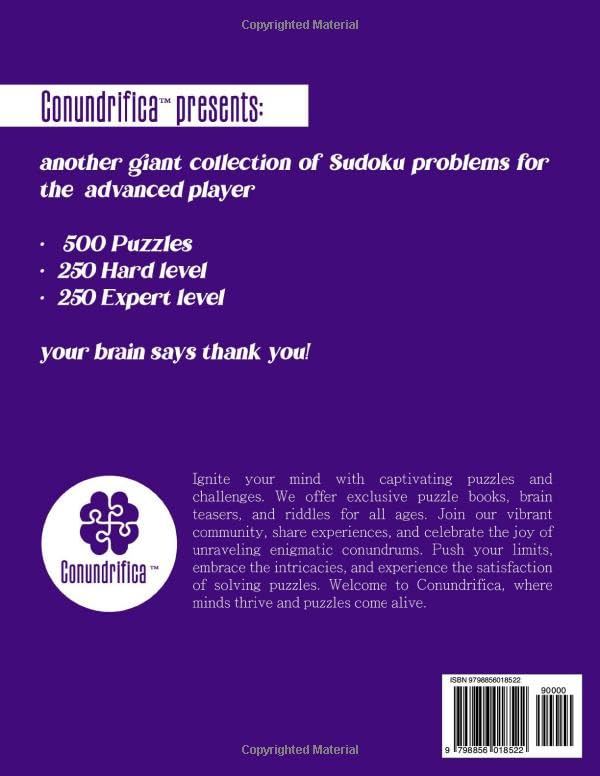 Vista 2 de sudoku hard to expert 500 Puzzles - Puzzle Book for Adults - Challenge Your Brain with Very Hard Sudoku Puzzles