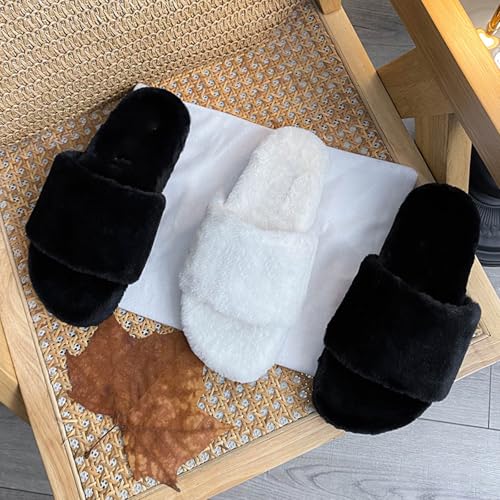 Women's Fuzzy Open Toe House Slippers Cute Leopard Plush Fluffy House Bedroom Shoes Indoor Soft Slip On Slides2