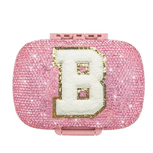 Image of Cute Pill Organizer Small Bling Pill Case for Purse Medicine Vitamin Container Holder Daily Pill Box Container for Women Travel Medicine Kit(Letter B Pink)