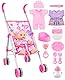 GAGAKU Puppenwagen Set mit 30cm Puppe & Zubehör, Spielzeug-Buggy faltbar für Mädchen ab 1 2 3 4 5 6 Jahre, Baby Puppenwagen für Kinder, mit 30cm Puppe & Accessoires