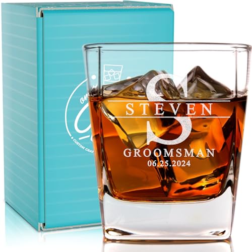 Personalized Groomsmen Whiskey Glass Gifts - Custom Engraved Squa...