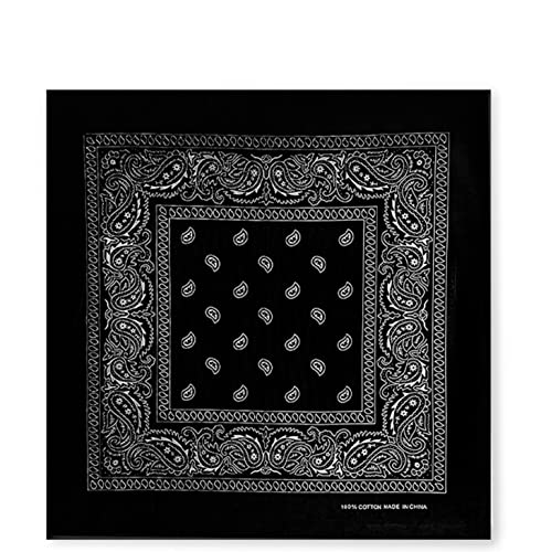 Bandane 100% cotone unisex con motivo paisley, fazzoletto sciarpa per capelli/collo/polso/testa, COD.644 (Nero Paisley)
