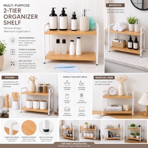 Image of Decorlay Laminated Board Metallic Frame Kitchen Counter Top Storage Organizer Spice Bottles, Condiment Racks Space Saver | Beech | Pack of 1