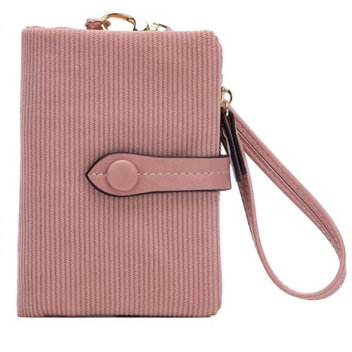 RFID Women's Wallet Corduroy Trifold Wallet Clutch with Zipper Pocket wristlet for Women Ladies Credit Card Holder (Pink)