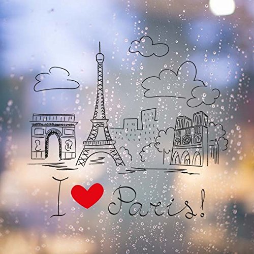 Autocollant mural I Love Paris France de 20cm avec illustration de paysage architectural national