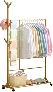 JFJL Vêtement en Bambou Vêtements Support Multifonctionnel De Blanchisserie avec Crochet À 6 Patères 1 Étagère De Rangement pour Tiges Et Pantalons À 5 Niveaux