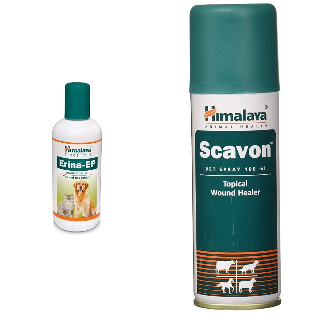 Himalaya Erina-EP Tick and Flea Control Shampoo, 200 ml & Scavon Spray, 100 ml