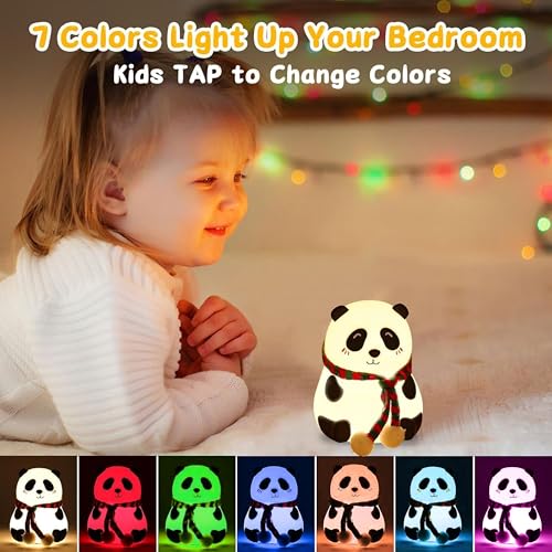 Image of VGRASSP Soft Silicone Panda Night Lamp Toy for Kids - 7 Color LED Changing Rechargeable Squishy Animal Light Gift for Babies and Toddlers - Color As Per Stock