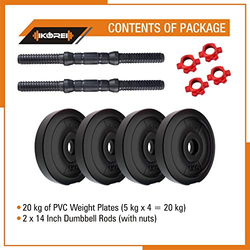 Image of Kore Pvc 20 Kg (5 Kg X 4) Combo 16 Dumbbells Set, Multicolor