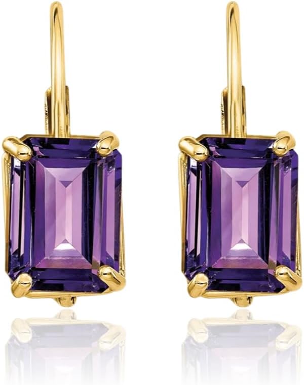 IceCarats 14K Solid Yellow Gold 1.80 carat Purple Amethyst Small Dangle Drop Earrings 16mm 5/8 inch Emerald Cut, Natural, Prong Set, Lever Back For Her
