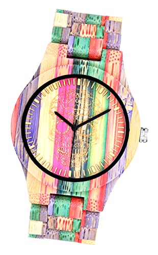 MicLee-Reloj de Madera Patrón de Calavera, Correa de Acero Inoxidable, para Hombres y Mujeres Ultra-Delgado Casual y Elegante (Hombre)