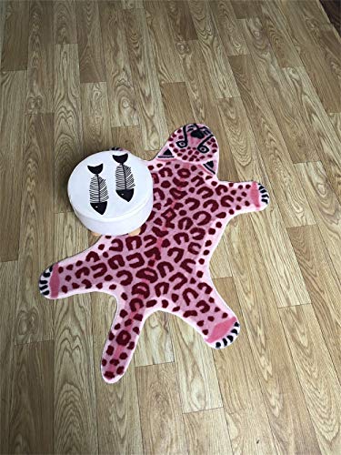 Leopard Print Rug Faux Animal Printed Cowhide Skin Rug Cheetah Area Rugs Carpet Cute Leopard Rugs For Playroom Livingroom, 43.2In L X 28.8In W / 2.4 X3.6 Feet (Pink) #TOP3