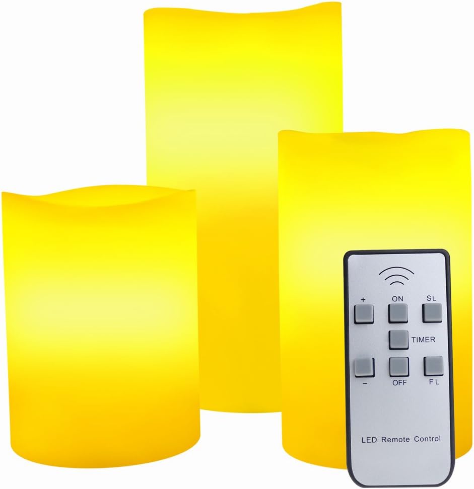 Timer Flameless LED Candles with Remote Control Set of 3 Scented Wax