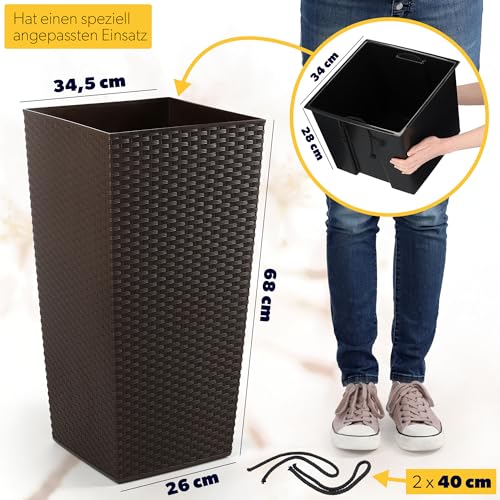 KADAX Pflanzkübel mit Innentopf, Höhe 68cm, Mokka Rattan – Wetterfester Blumentopf für Innen & Außen, ideal für Garten, Balkon & Terrasse… – Ansicht 3