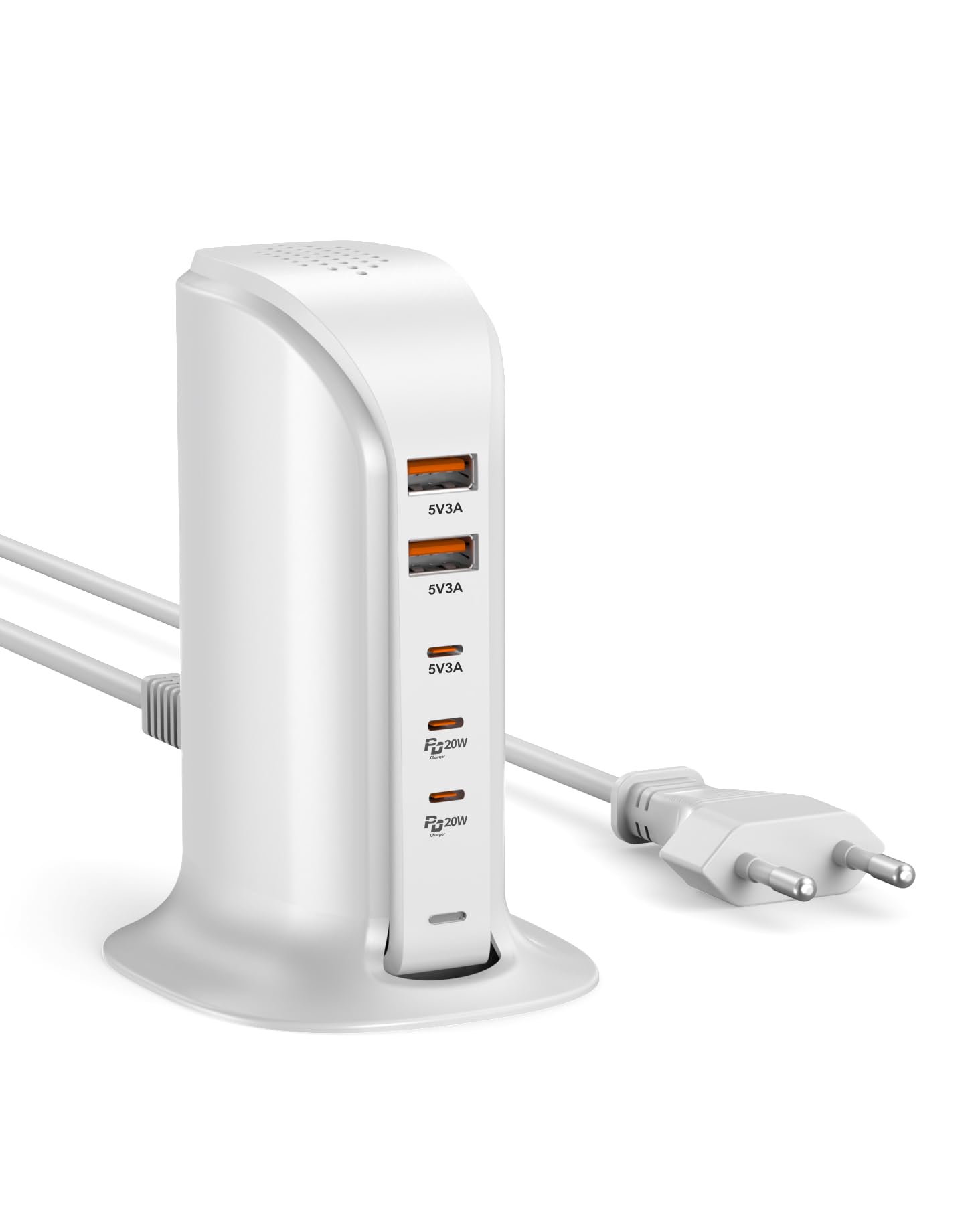 WUKUR Caricatore USB Multiplo,Stazione di Ricarica 5 Porte USB da Tavolo Caricabatterie da muro per cellulari per iPhone/iPad/Samsung/Huawei/HTC/LG/Nexus/Nokia/Motorola (55W Bianco)
