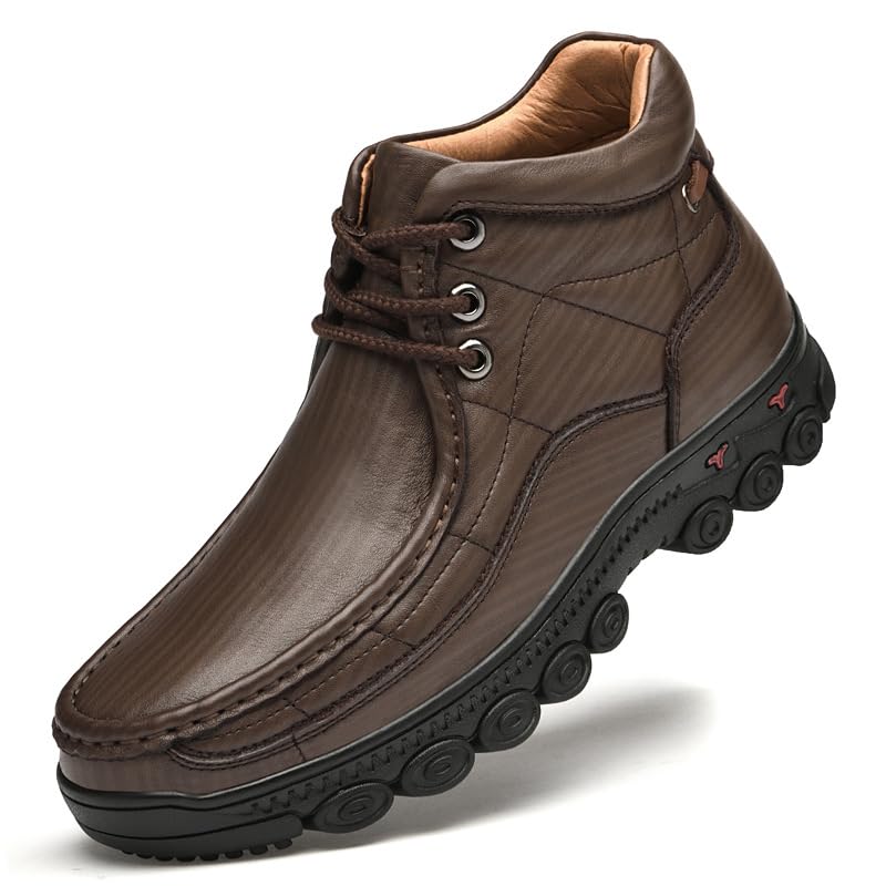 BnAnCuBuHu Men's Mountaineering Boots Classic Casual Dress Work Formal Leather Handmade Shoes for Men Brown